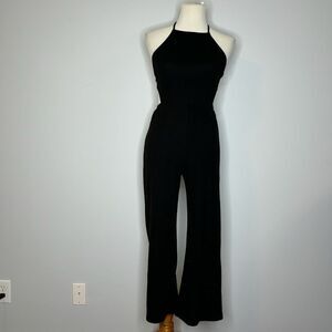 Honey Punch- Black Halter Jumpsuit with Side Cutouts